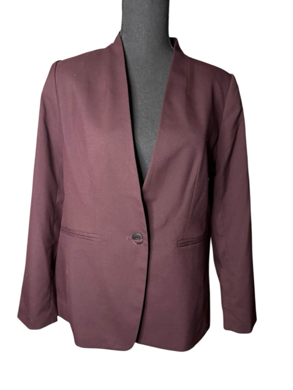 Ann Taylor Women's Burgundy Single-Button Collarless Blazer